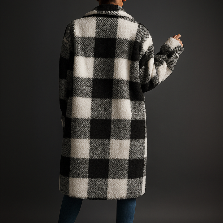 Lorena – Women's Buffalo Check Teddy Long Coat