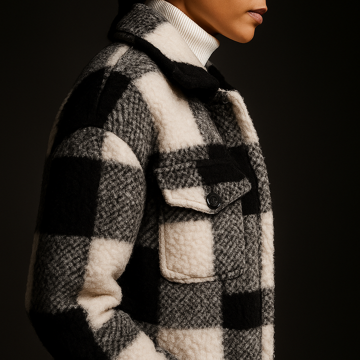 Lorena – Women's Buffalo Check Teddy Long Coat