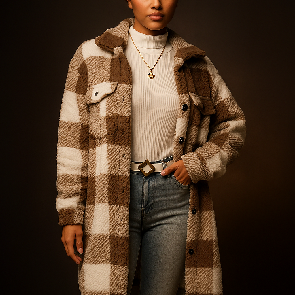 Lorena – Women's Buffalo Check Teddy Long Coat