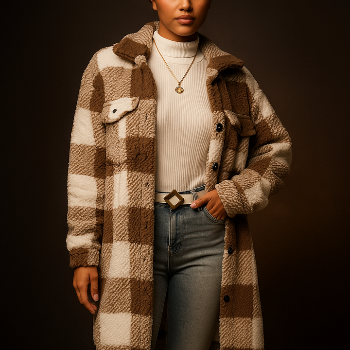 Lorena – Women's Buffalo Check Teddy Long Coat