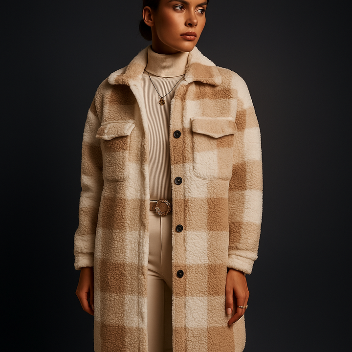 Lorena – Women's Buffalo Check Teddy Long Coat