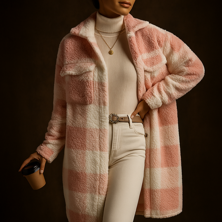 Lorena – Women's Buffalo Check Teddy Long Coat