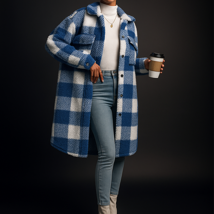 Lorena – Women's Buffalo Check Teddy Long Coat
