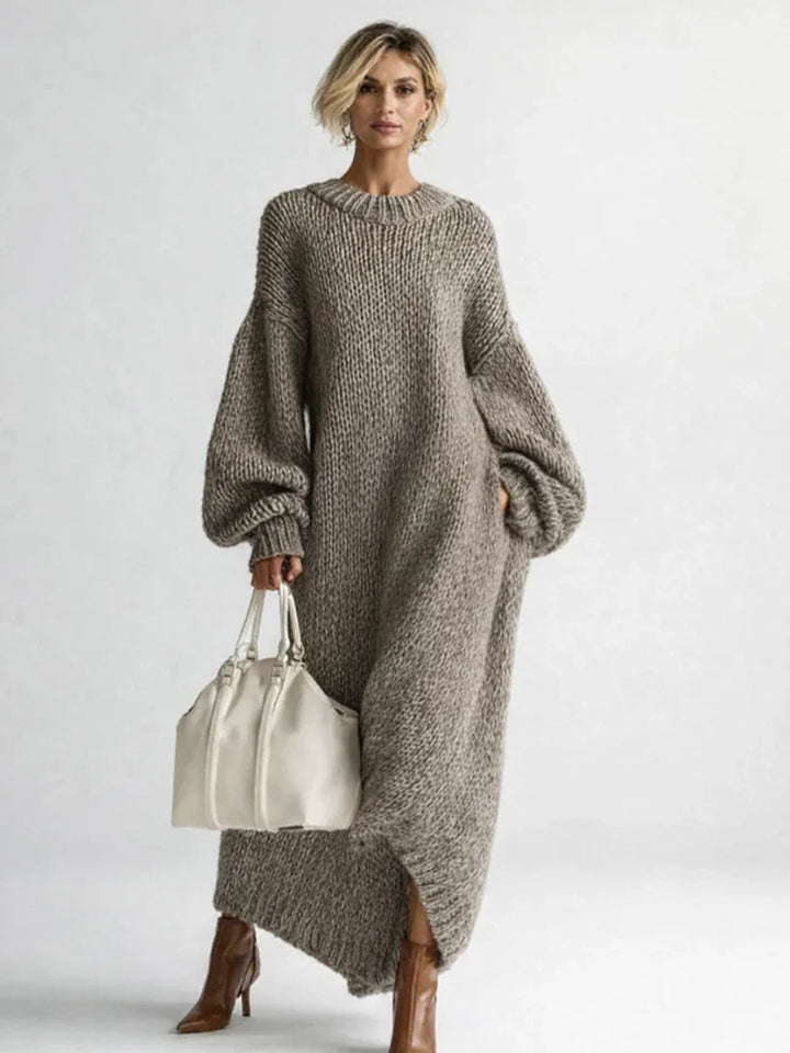 Luana – Women's Chunky Oversized Maxi Sweater Dress with Balloon Sleeves