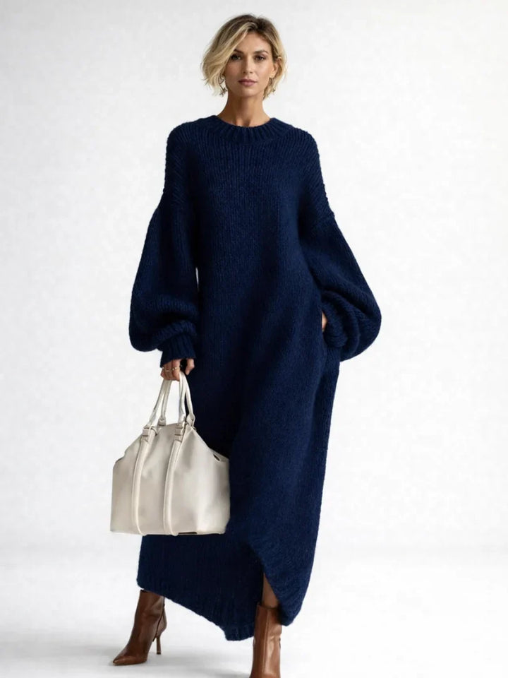 Luana – Women's Chunky Oversized Maxi Sweater Dress with Balloon Sleeves