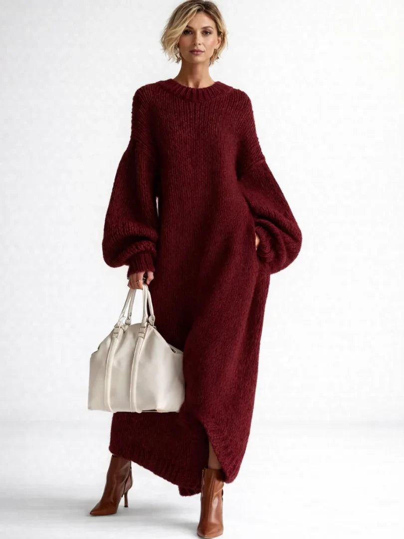 Luana – Women's Chunky Oversized Maxi Sweater Dress with Balloon Sleeves