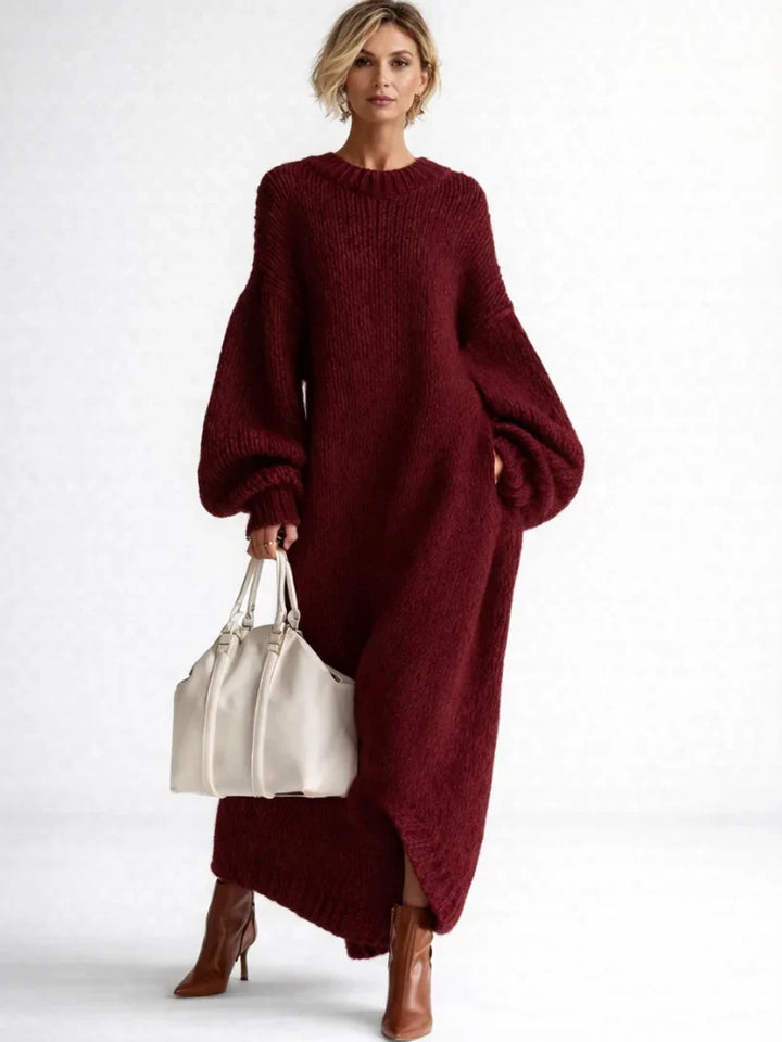 Luana – Women's Chunky Oversized Maxi Sweater Dress with Balloon Sleeves