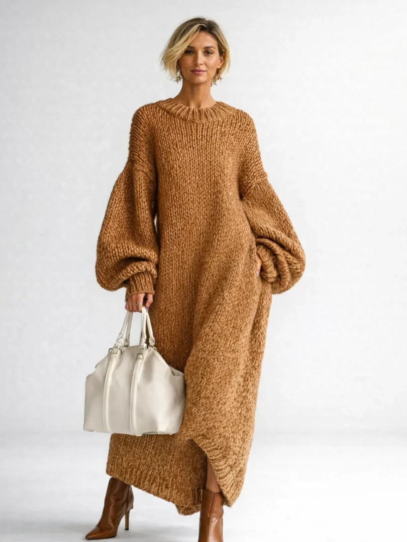 Luana – Women's Chunky Oversized Maxi Sweater Dress with Balloon Sleeves