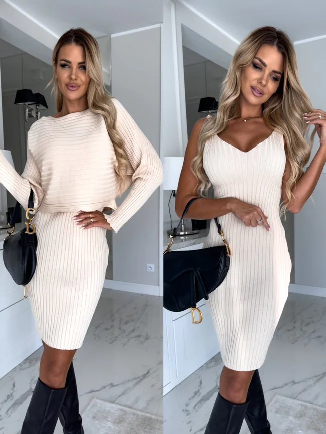 Kinsley – Ribbed Boat-Neck Top and Pencil Skirt Set