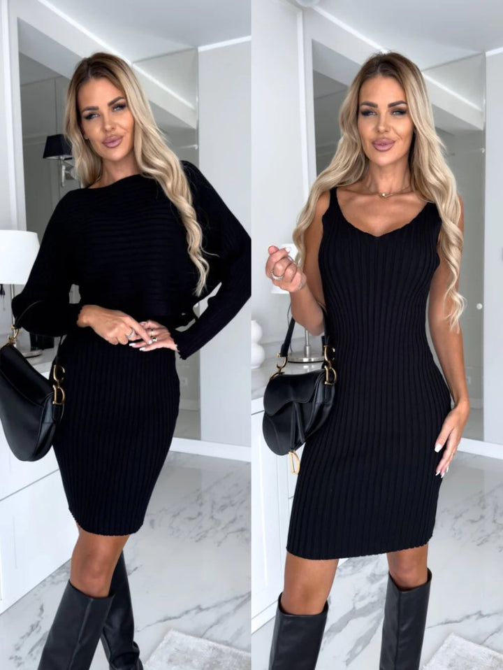 Kinsley – Ribbed Boat-Neck Top and Pencil Skirt Set