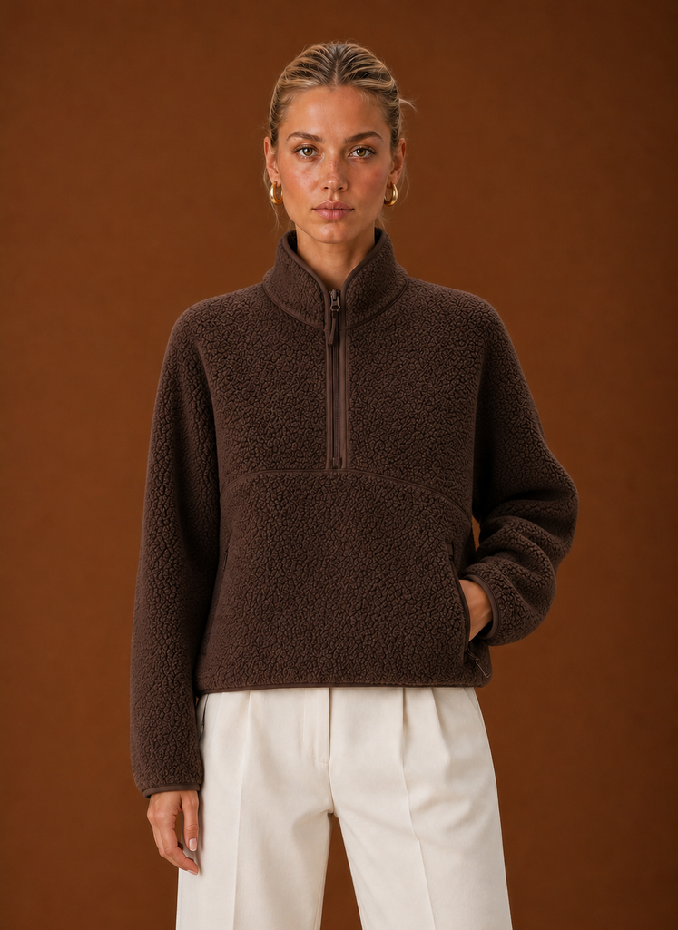 Luisa – Women's Sherpa Quarter-Zip Pullover with Chest Pocket