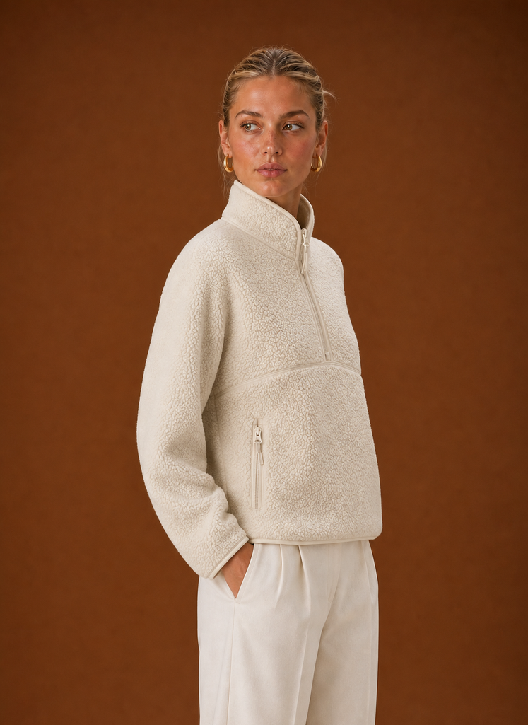 Luisa – Women's Sherpa Quarter-Zip Pullover with Chest Pocket