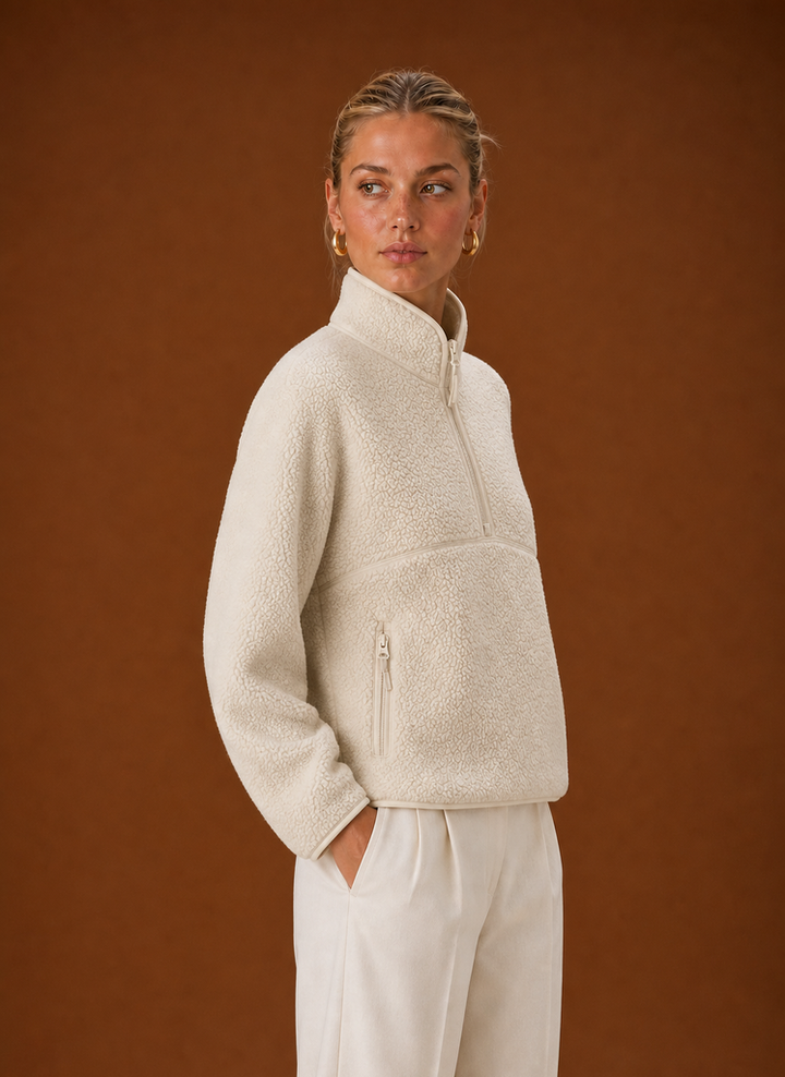 Luisa – Women's Sherpa Quarter-Zip Pullover with Chest Pocket