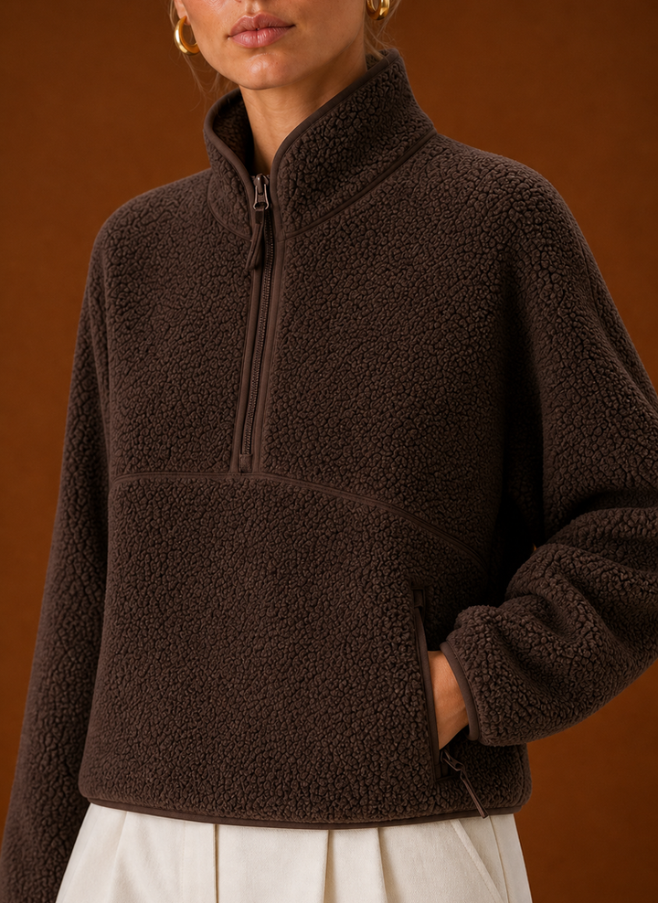Luisa – Women's Sherpa Quarter-Zip Pullover with Chest Pocket