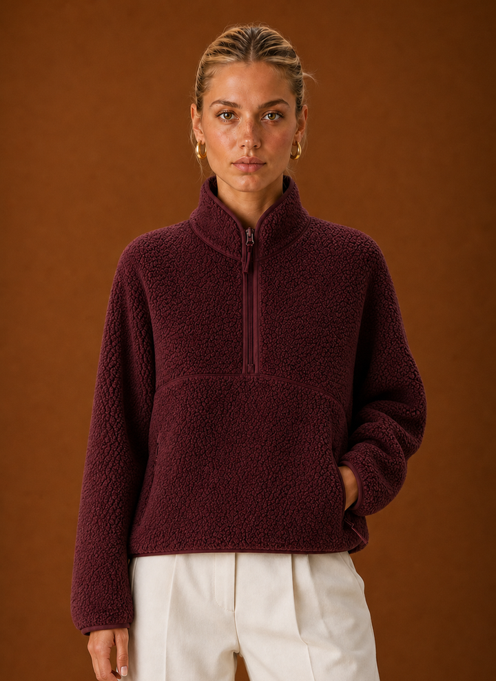 Luisa – Women's Sherpa Quarter-Zip Pullover with Chest Pocket