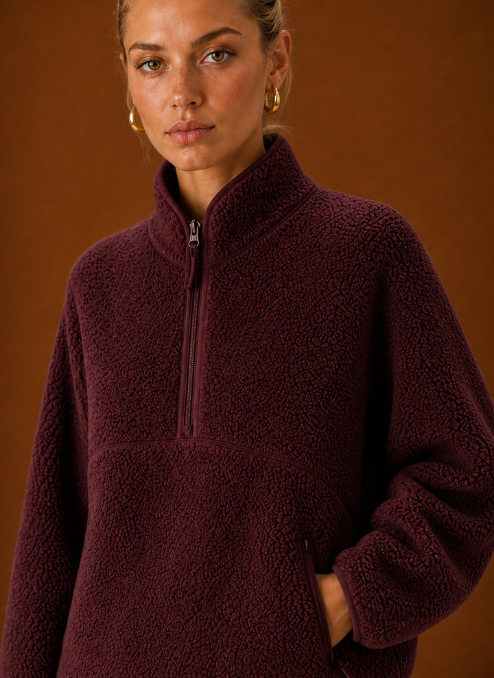 Luisa – Women's Sherpa Quarter-Zip Pullover with Chest Pocket