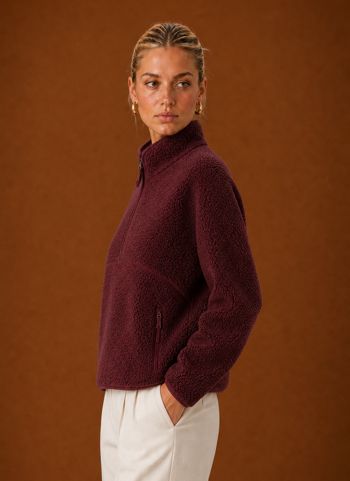 Luisa – Women's Sherpa Quarter-Zip Pullover with Chest Pocket