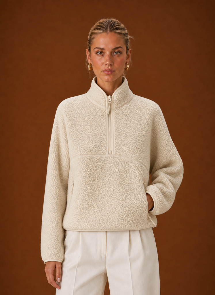 Luisa – Women's Sherpa Quarter-Zip Pullover with Chest Pocket