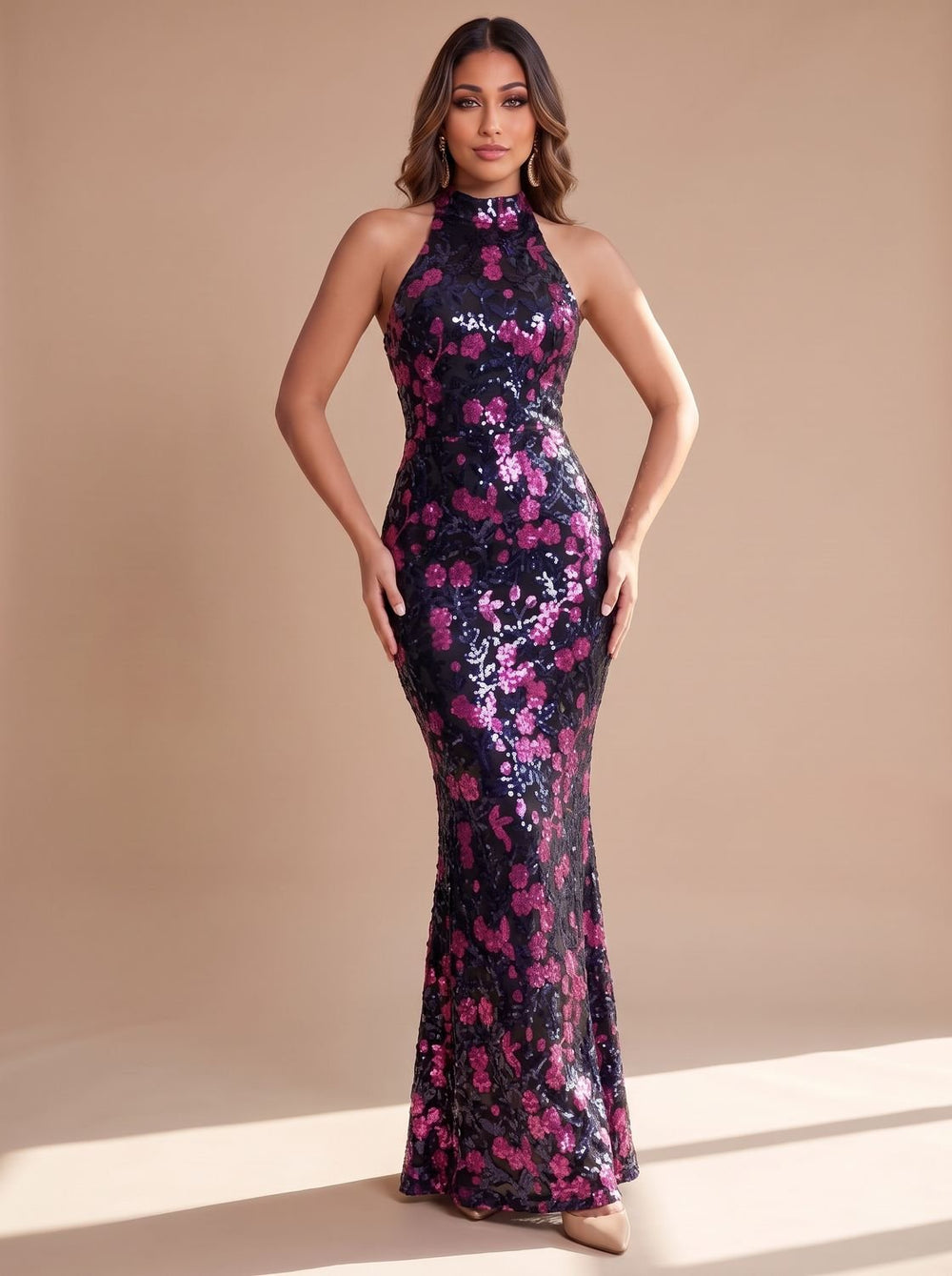 Magnolia – Women's Floral Sequin Mermaid Maxi Dress