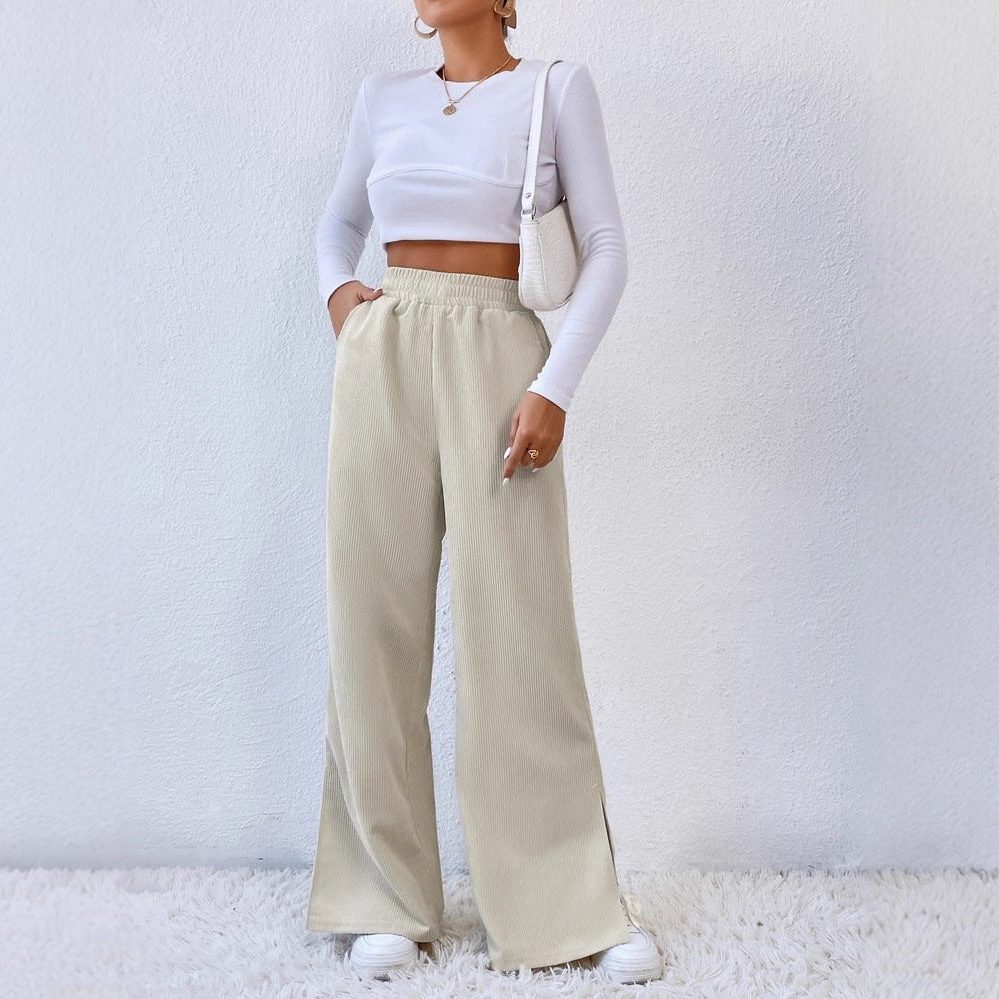Marla – Women's High-Waisted Wide-Leg Pants with Side Slits
