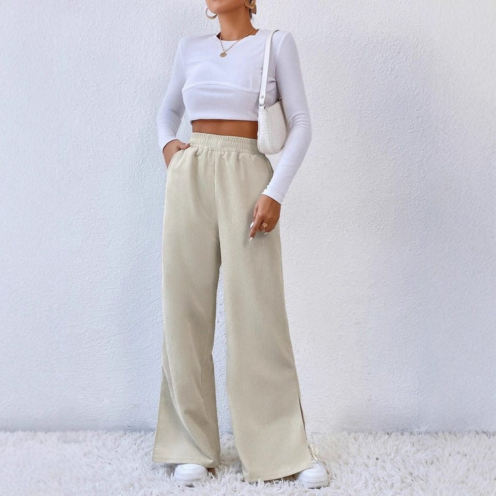 Marla – Women's High-Waisted Wide-Leg Pants with Side Slits