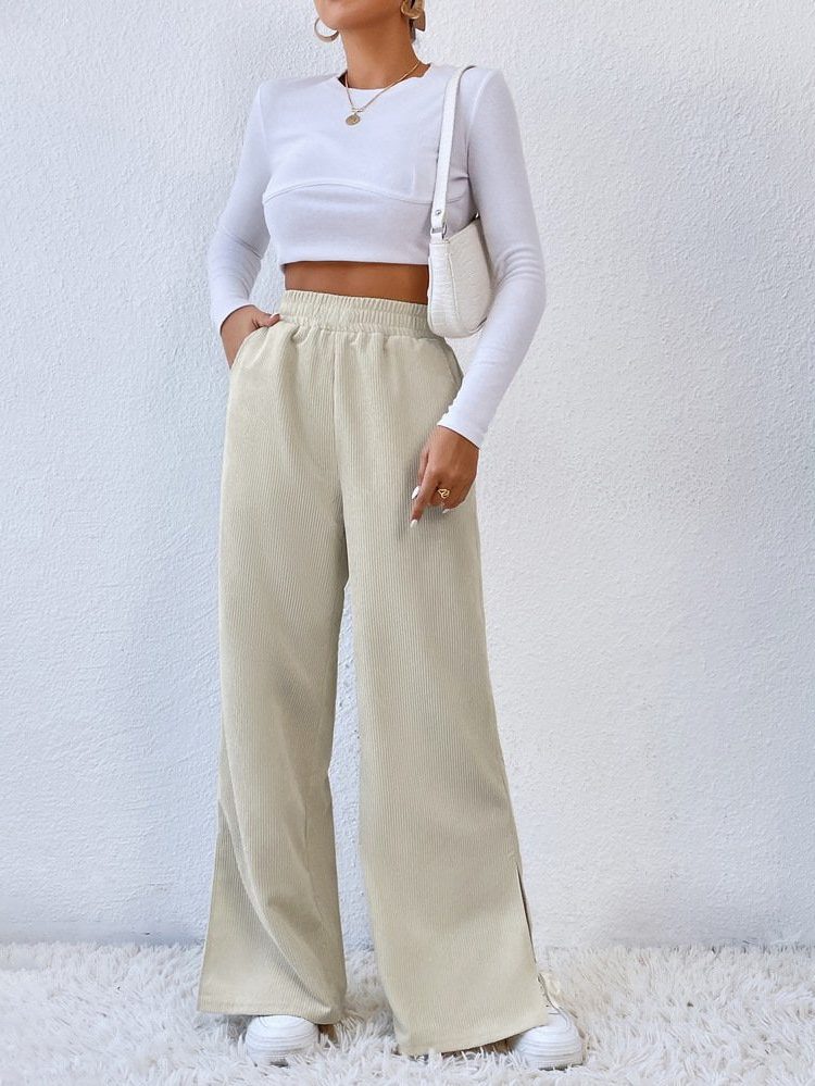 Marla – Women's High-Waisted Wide-Leg Pants with Side Slits