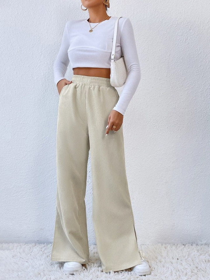 Marla – Women's High-Waisted Wide-Leg Pants with Side Slits
