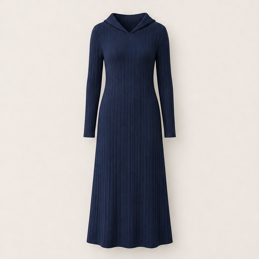 Marlee – Women's Hooded Ribbed Maxi Sweater Dress with Pockets