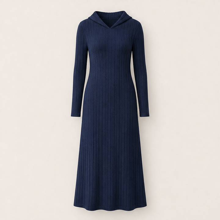 Marlee – Women's Hooded Ribbed Maxi Sweater Dress with Pockets