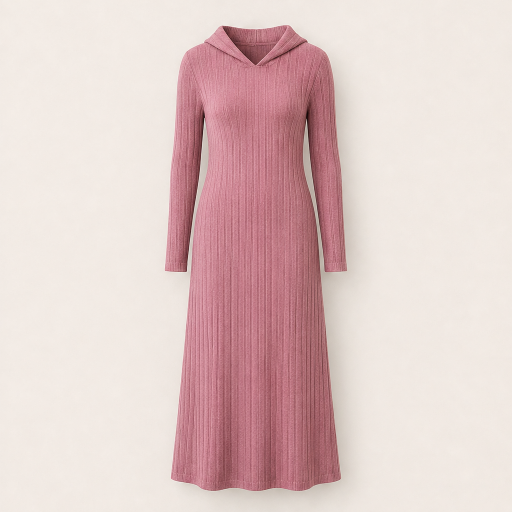 Marlee – Women's Hooded Ribbed Maxi Sweater Dress with Pockets