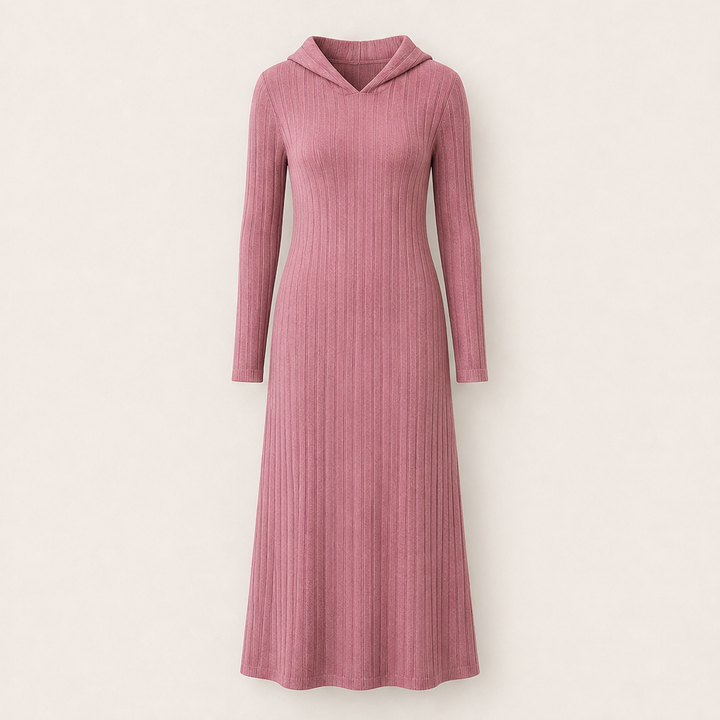 Marlee – Women's Hooded Ribbed Maxi Sweater Dress with Pockets
