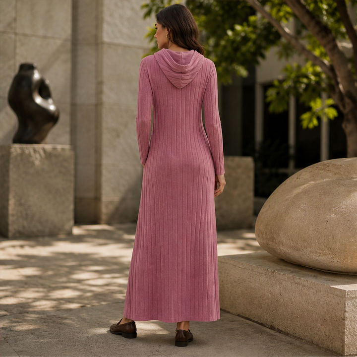 Marlee – Women's Hooded Ribbed Maxi Sweater Dress with Pockets