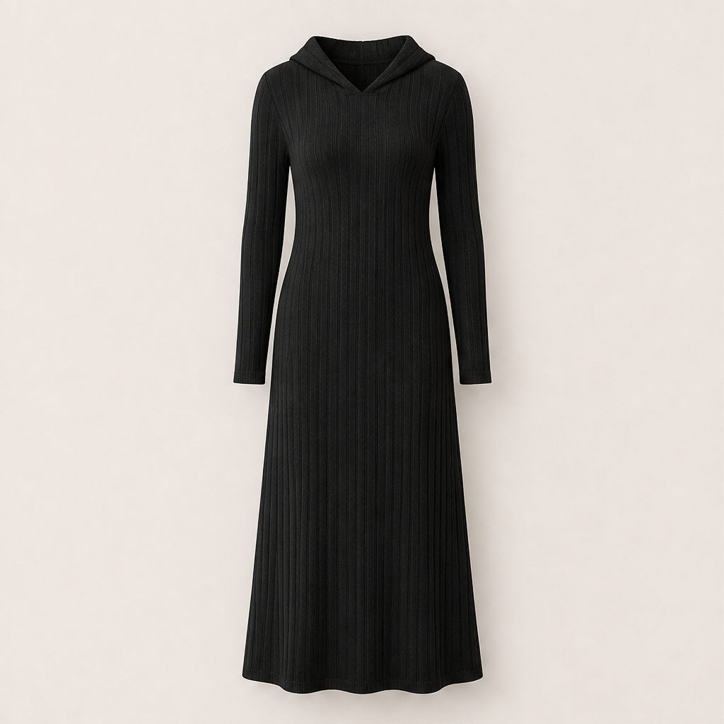 Marlee – Women's Hooded Ribbed Maxi Sweater Dress with Pockets
