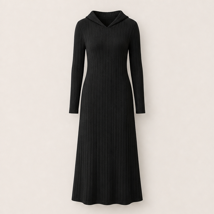 Marlee – Women's Hooded Ribbed Maxi Sweater Dress with Pockets