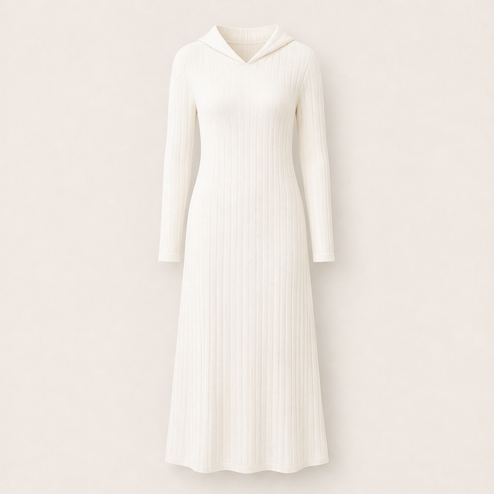 Marlee – Women's Hooded Ribbed Maxi Sweater Dress with Pockets