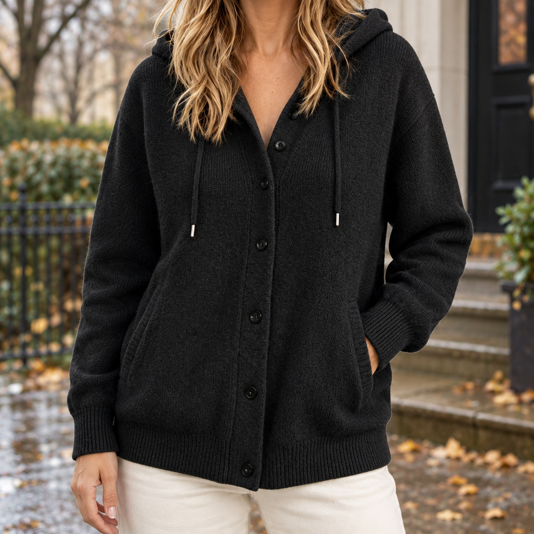 Mikayla – Women's Hooded Button-Front Cardigan with Pockets