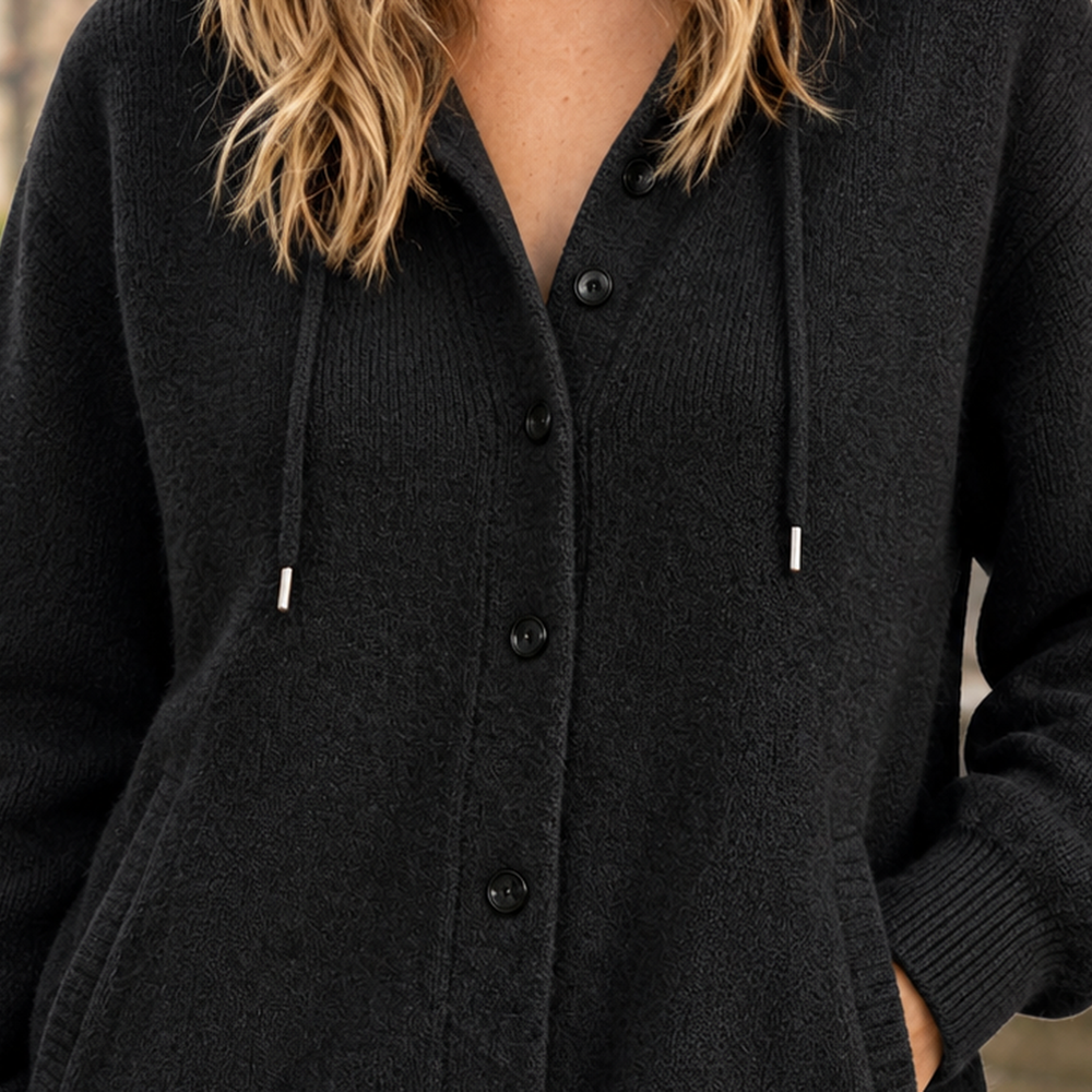 Mikayla – Women's Hooded Button-Front Cardigan with Pockets