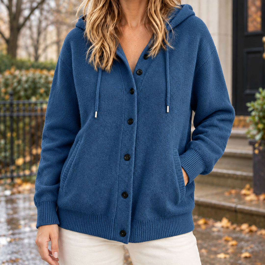 Mikayla – Women's Hooded Button-Front Cardigan with Pockets