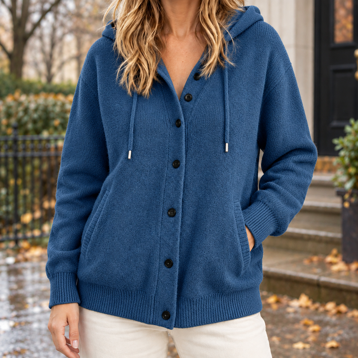 Mikayla – Women's Hooded Button-Front Cardigan with Pockets
