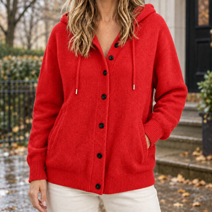 Mikayla – Women's Hooded Button-Front Cardigan with Pockets