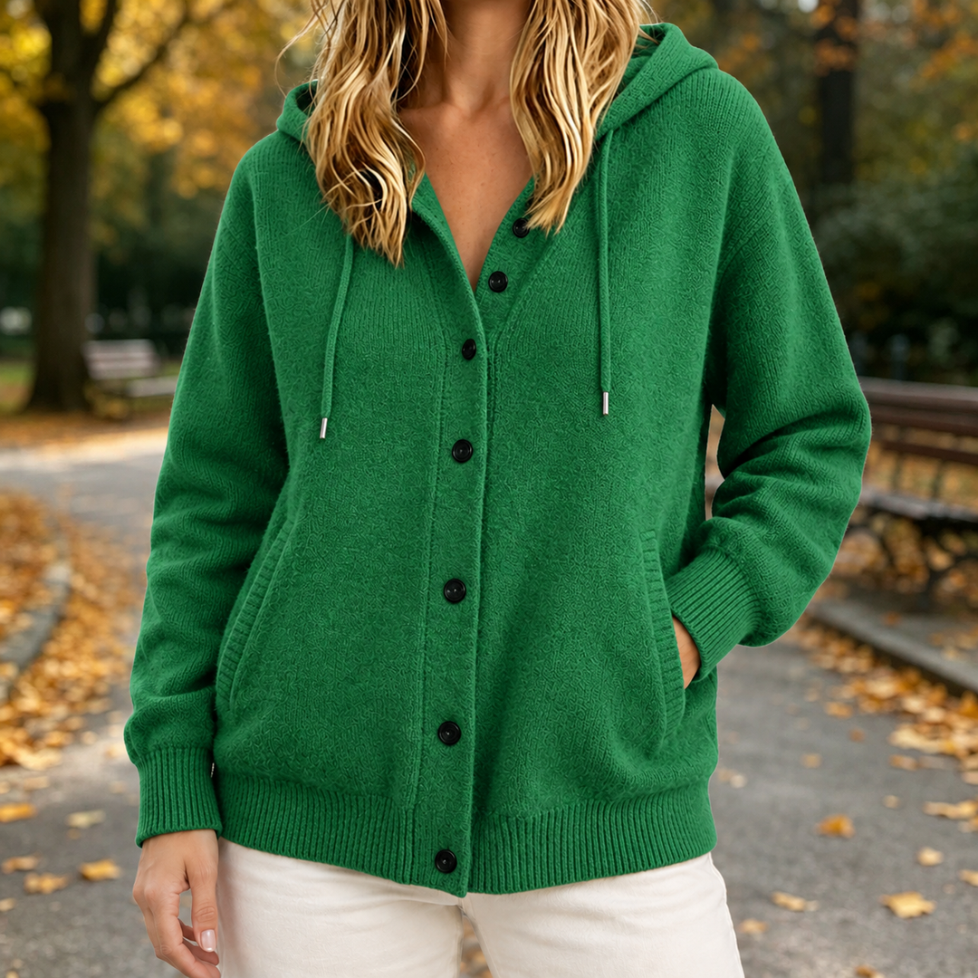 Mikayla – Women's Hooded Button-Front Cardigan with Pockets
