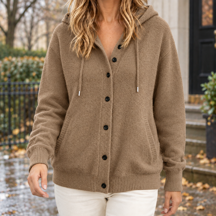 Mikayla – Women's Hooded Button-Front Cardigan with Pockets