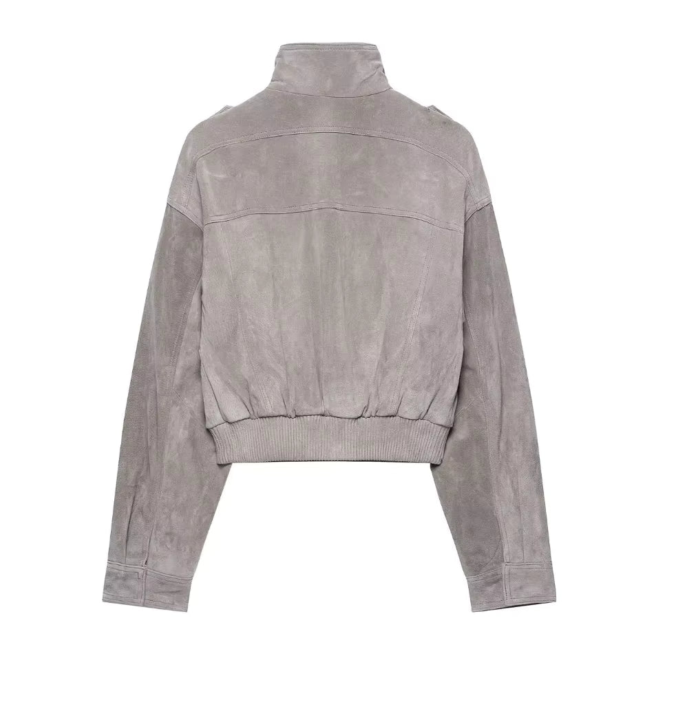 Mirabelle – Women's Suede-Look Bomber Jacket with Flap Pockets