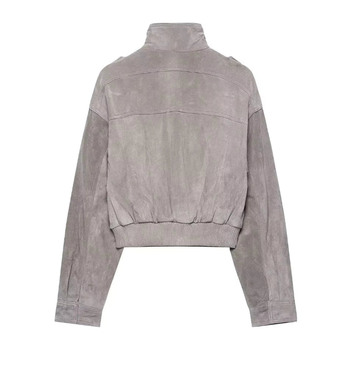 Mirabelle – Women's Suede-Look Bomber Jacket with Flap Pockets