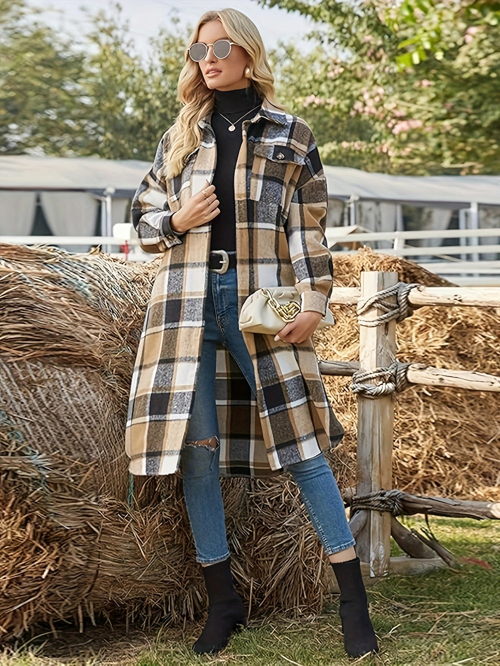 Nala – Women's Plaid Longline Shirt Jacket