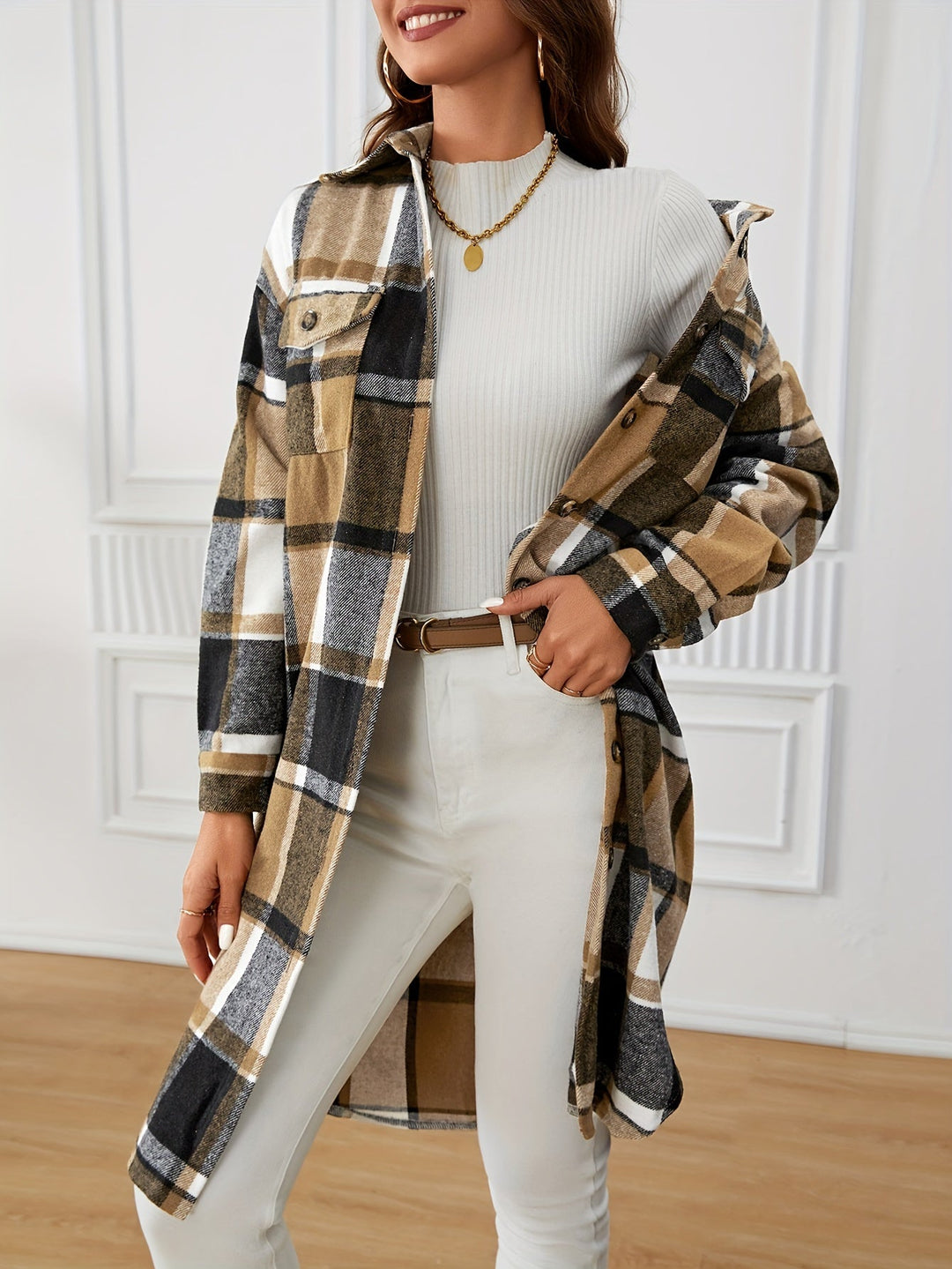 Nala – Women's Plaid Longline Shirt Jacket