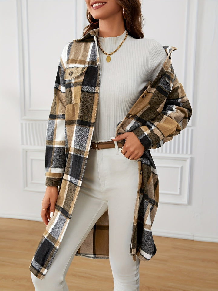 Nala – Women's Plaid Longline Shirt Jacket