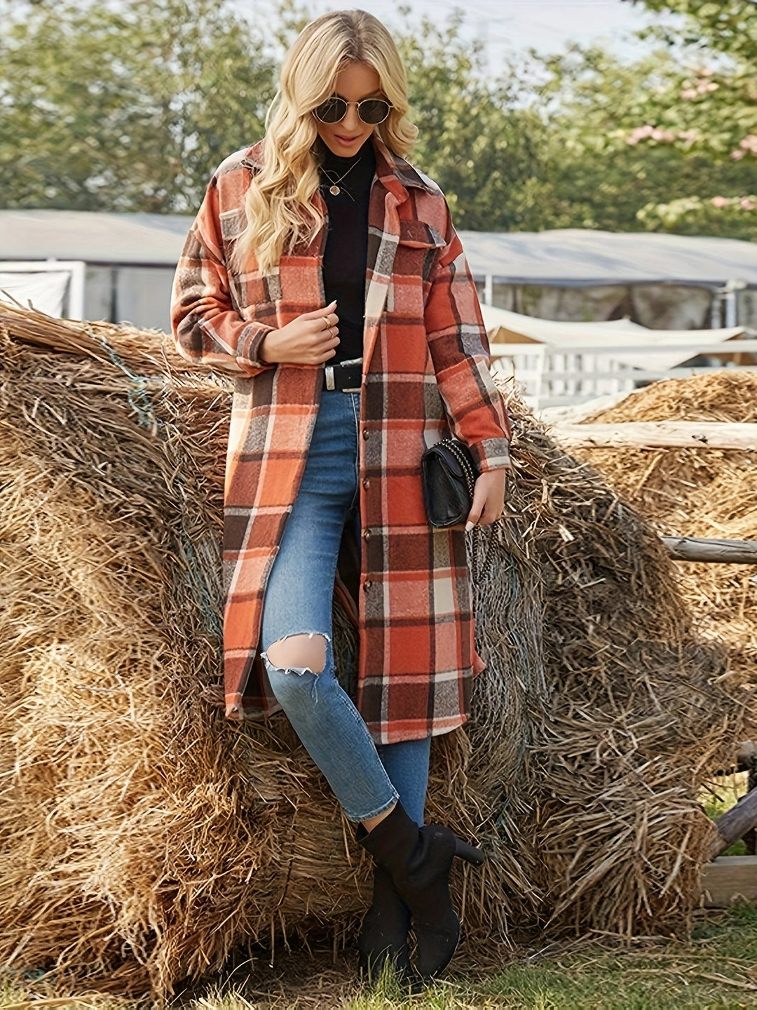 Nala – Women's Plaid Longline Shirt Jacket