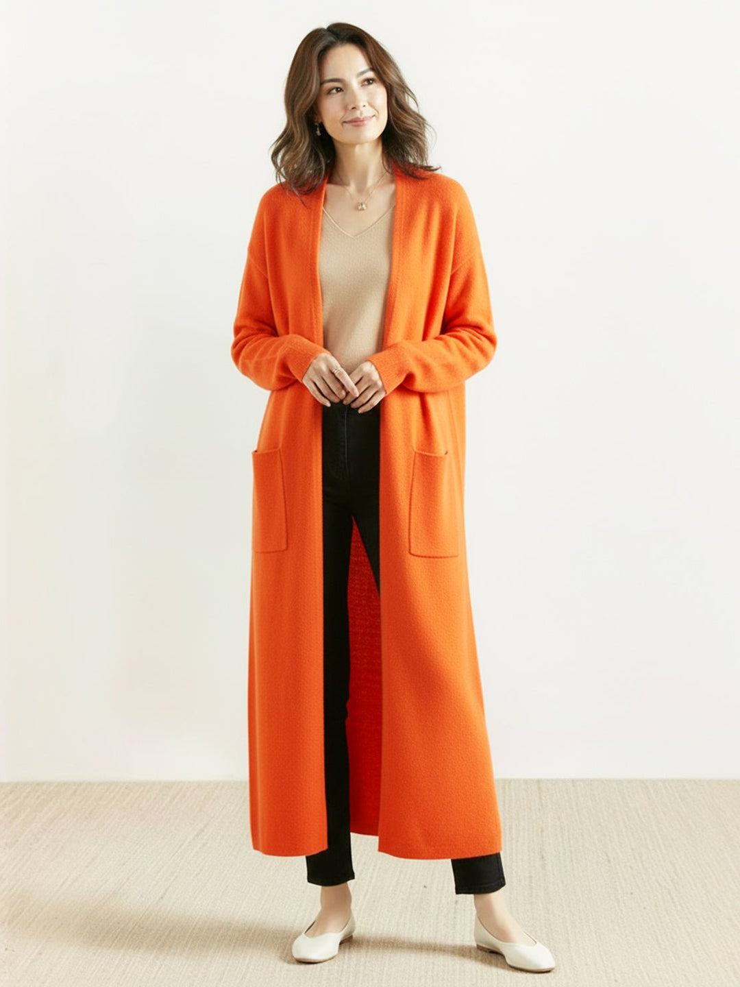 Nanette – Women's Long Open-Front Cardigan with Pockets