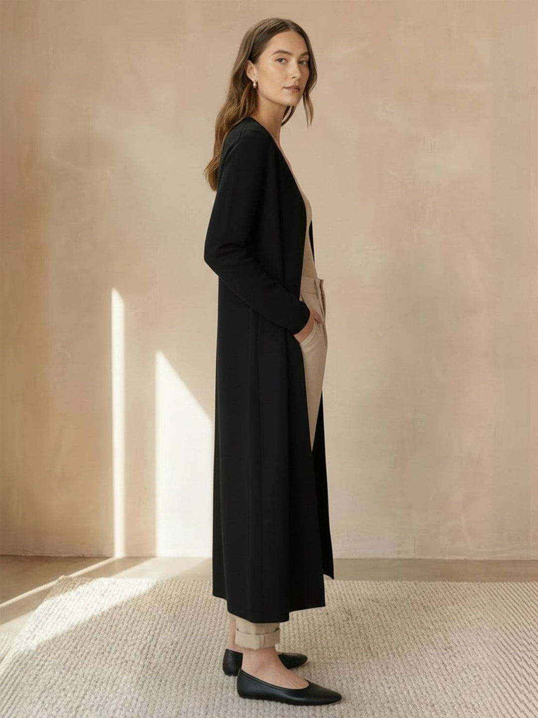 Nanette – Women's Long Open-Front Cardigan with Pockets